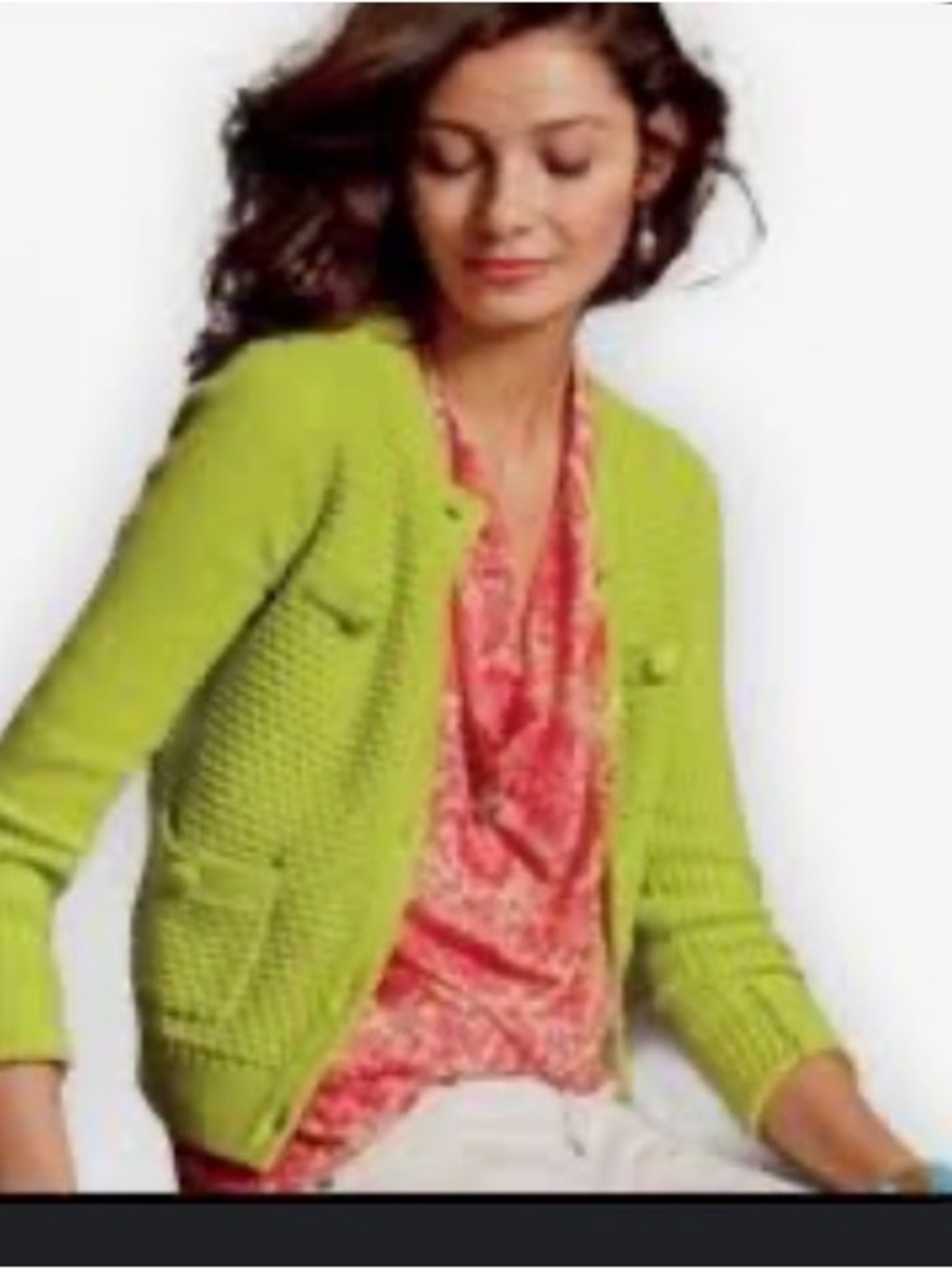 NWOT CAbi Lime Green Button-Front Knit Cardigan
